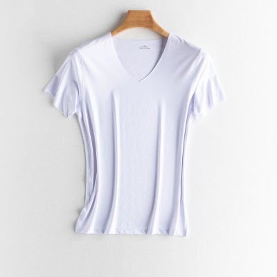 KYUSHUAD Ice Silk Seamless Short Sleeve T-shirt for Men V-neck Summer Thin Elastic Fit Top Mesh Quick Drying